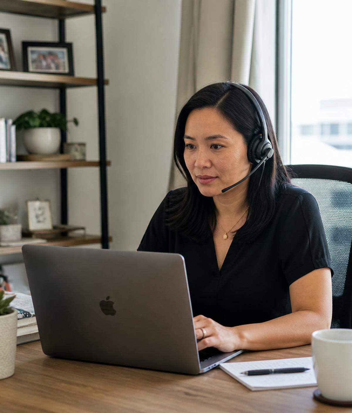 A Filipino virtual professional working remotely at her desk